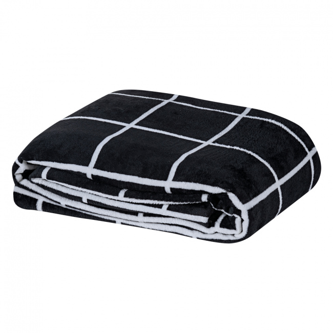 Cobertor Manta Flannel Solteiro 2,20x1,50m Toque Macio Austin Grid Preto