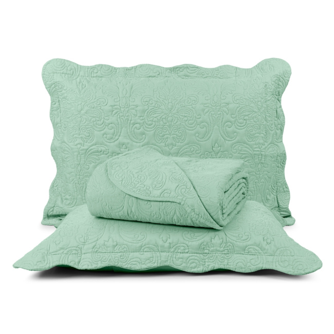 Cobre Leito Colcha Queen 3 Peças Angele 200 Fios Salvia