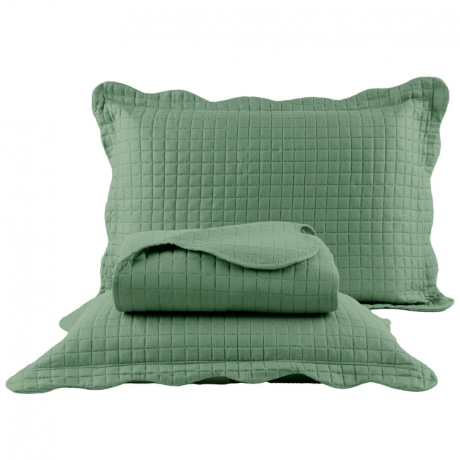 Cobre Leito Colcha Queen 3 peças Dupla Face Micro Percal 150 Fios Matelado Pastilhas Verde