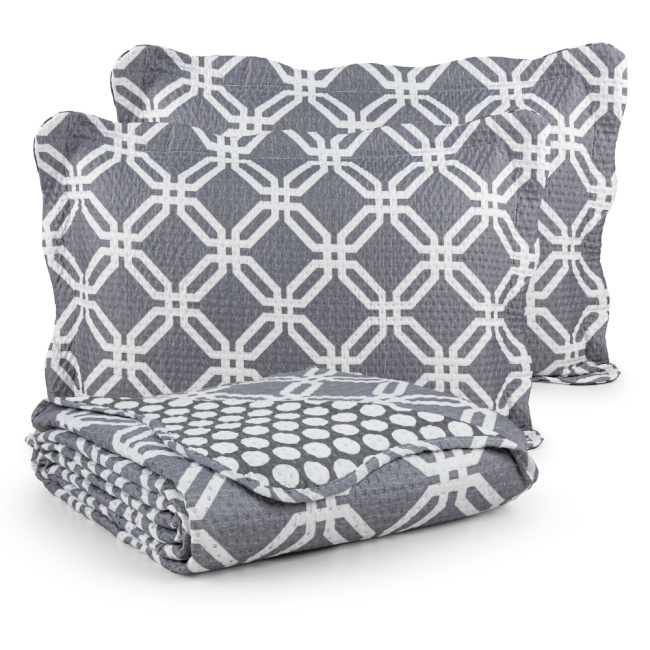 Colcha Cobre Leito Capri Dupla Face Estampado Cinza