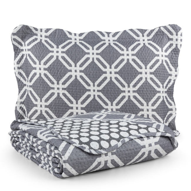 Colcha Cobre Leito Capri Dupla Face Estampado Cinza