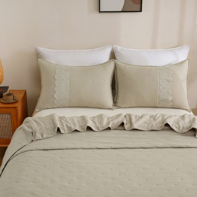 Colcha Cobre Leito Casal 3 Peças Percal 300 Fios Matelado Bordado Inglês Napoli Fendi