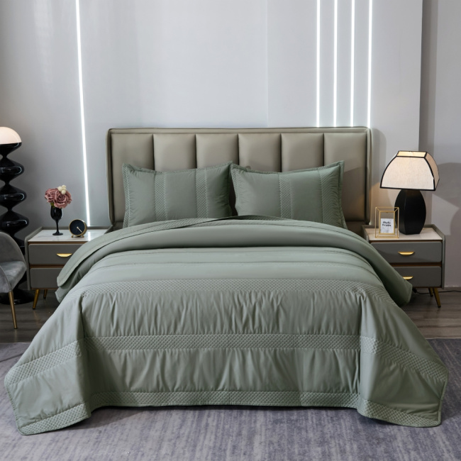 Colcha Cobre Leito King 3 Peças Percal Premium 230 Fios 100% Algodão Fio 40/1 Matelassê Pau Brasil Verde