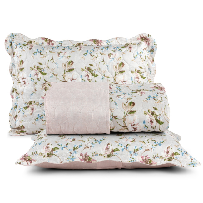 Colcha Cobre Leito Queen 3 Peças Attuale Matelassê Estampado Floral Branco