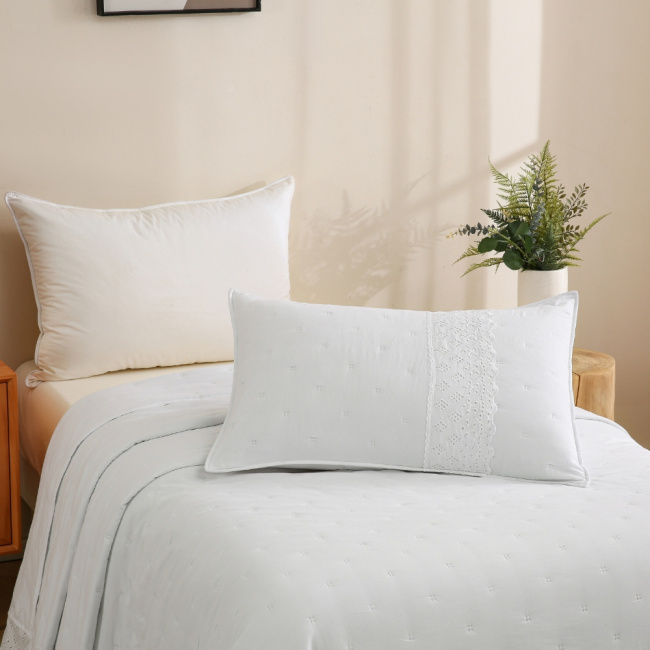 Colcha Cobre Leito Solteiro 2 Peças Percal 300 Fios Matelado Bordado Inglês Napoli Branco