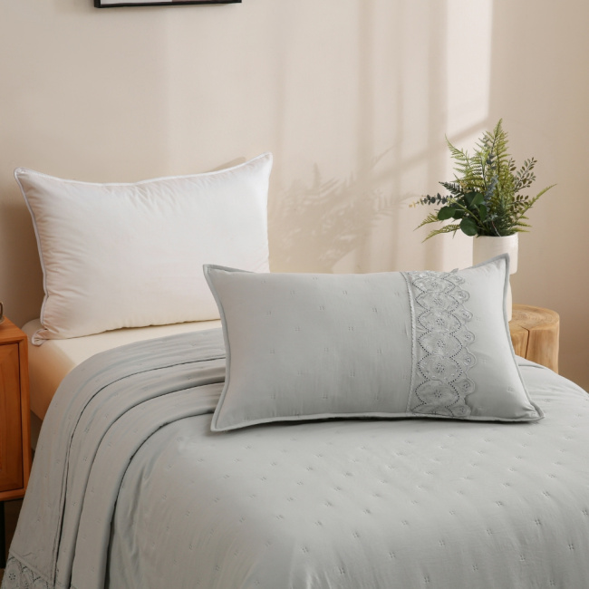 Colcha Cobre Leito Solteiro 2 Peças Percal 300 Fios Matelado Bordado Inglês Napoli Cinza