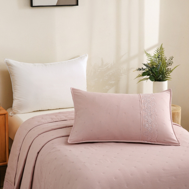 Colcha Cobre Leito Solteiro 2 Peças Percal 300 Fios Matelado Bordado Inglês Napoli Rosê