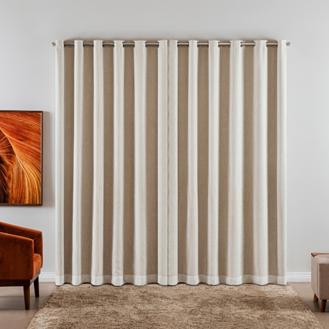 Cortina Voil Gaze de Linho com Forro Tecido Blackout 2,70x1,80m para Varão 2M Grécia Marfim