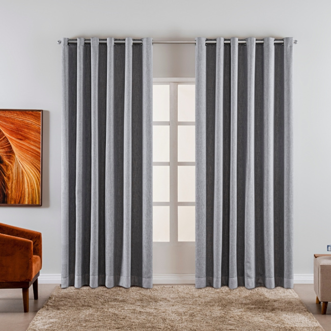 Cortina Voil Gaze de Linho com Forro Tecido Blackout 4,40x2,60m para Varão 3M Grécia Prata