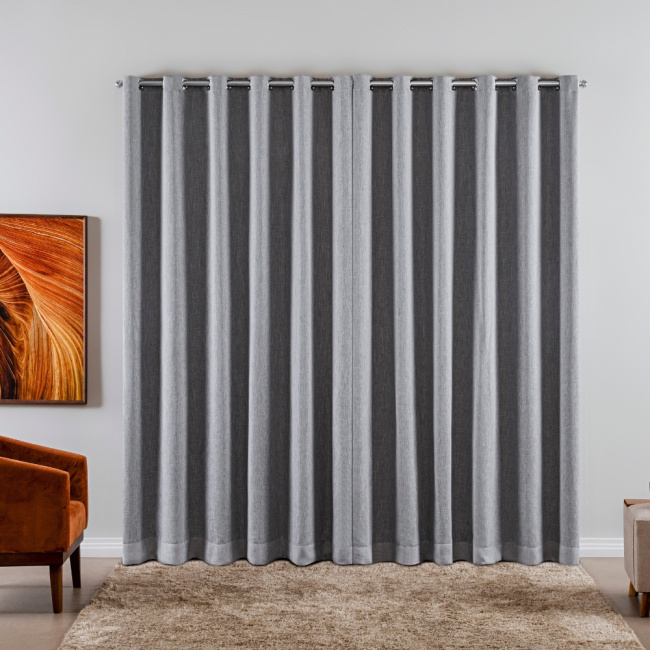 Cortina Voil Gaze de Linho com Forro Tecido Blackout 4,40x2,60m para Varão 3M Grécia Prata