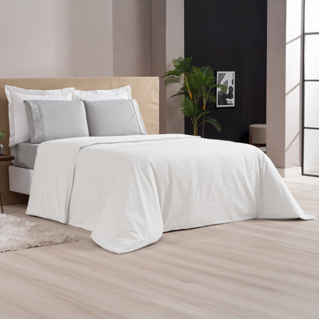 Capa de Edredom Duvet Solteiro Percal 400 Fios Acetinado Dupla Face com Zíper Branco