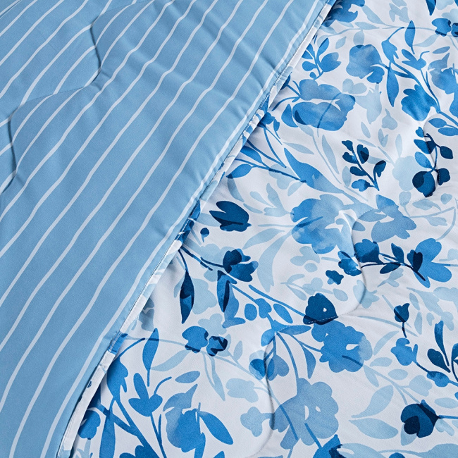 Edredom Cobertor King 400 Fios Percal Matelassê Dupla Face Premier Estampado Floral Azul