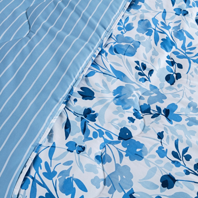 Edredom Cobertor Super King 400 Fios Percal Matelassê Dupla Face Premier Estampado Floral Azul