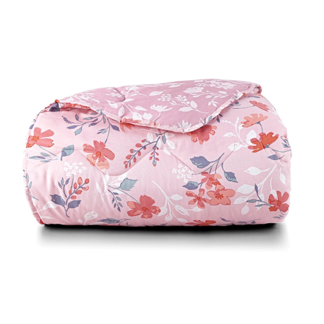 Edredom Cobertor Super King 400 Fios Percal Matelassê Dupla Face Premier Estampado Floral Rosa