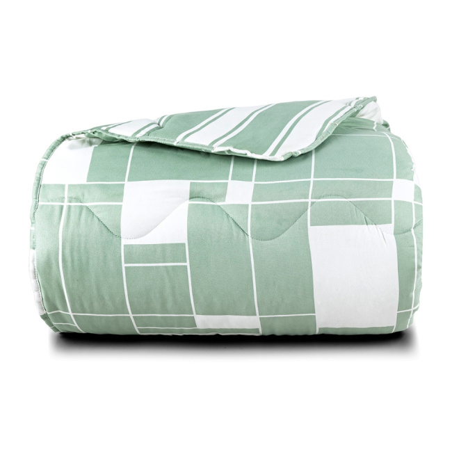 Edredom Cobertor Super King 400 Fios Percal Matelassê Dupla Face Premier Estampado Geometric Verde