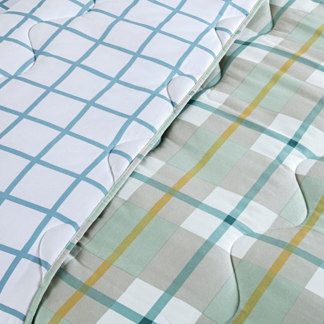 Edredom Cobertor Super King 400 Fios Percal Matelassê Dupla Face Premier Estampado Grid Verde