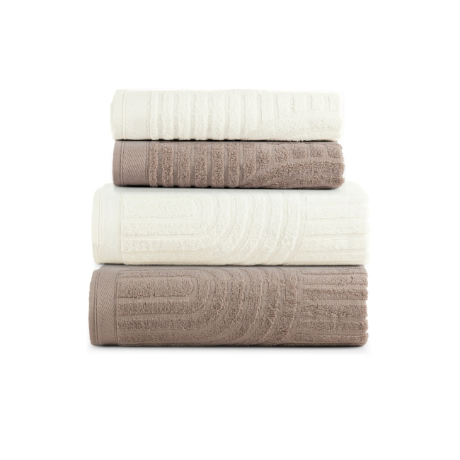 Jogo De Banho 4 Peças 100% Algodão 520g/M² Toalhas Banhão Arcos Cáqui/Off White