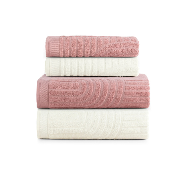 Jogo De Banho 4 Peças 100% Algodão 520g/M² Toalhas Banhão Arcos Off White/Rosa