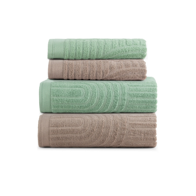 Jogo De Banho 4 Peças 100% Algodão 520g/M² Toalhas Banhão Arcos Verde/Cáqui