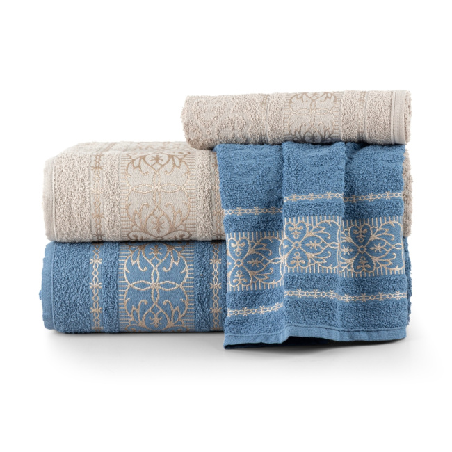 Jogo De Banho 4 Peças 370g/M² Munique Toalhas Banhão 100% Algodão Jeans/Creme