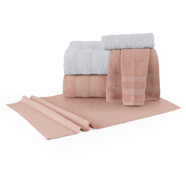 Jogo De Banho 5 Peças 430g/M² Comfort 100% Algodão Branco/Rosê
