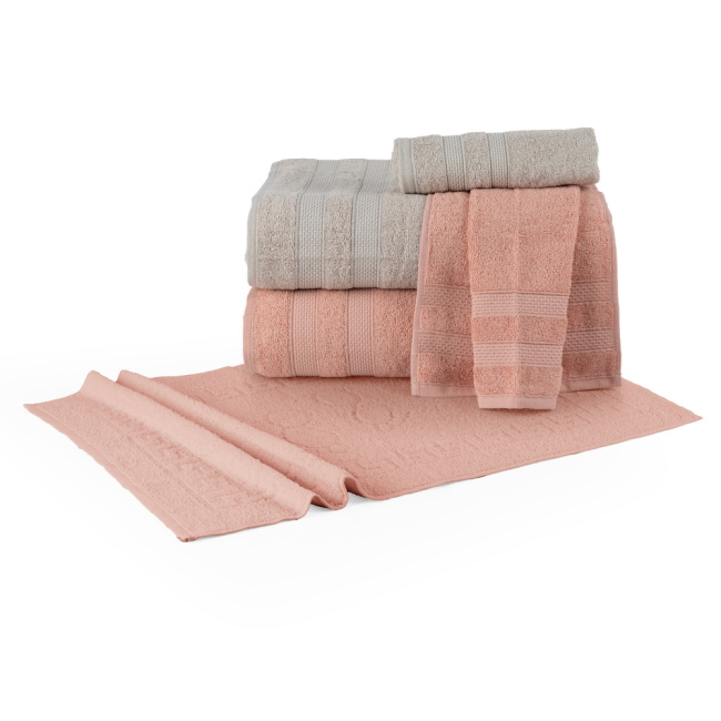 Jogo De Banho 5 Peças 430g/M² Comfort 100% Algodão Creme/Rosê
