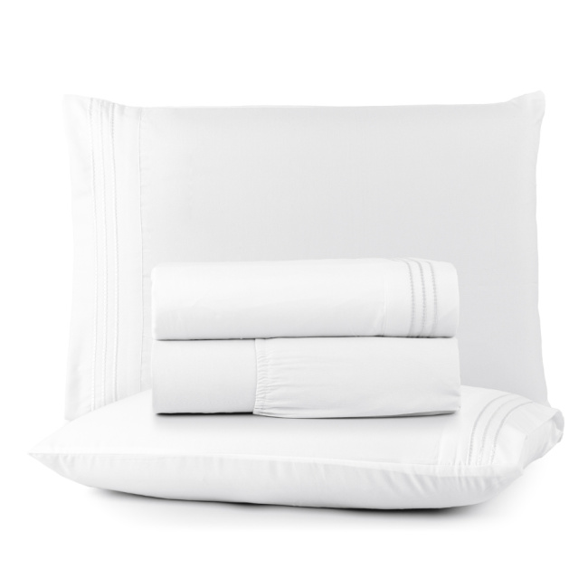 Jogo de Lençol Casal 4 Peças Paris Percal 300 Fios Bordado Branco Neve