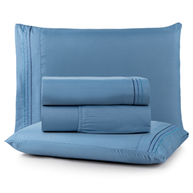 Jogo de Lençol Casal 4 Peças Paris Percal 300 Fios Bordado Ice Blue