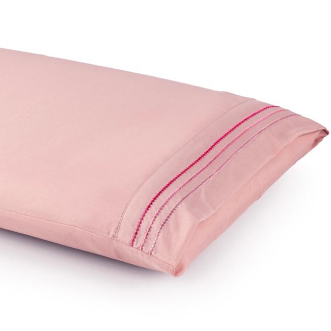 Jogo de Lençol Casal 4 Peças Paris Percal 300 Fios Bordado Sal Rosa