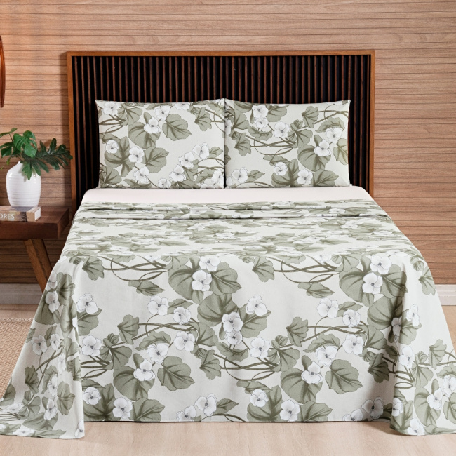 Jogo de Lençol Casal 4 Peças Percal 200 Fios Algodão Confort Estampado Magnólia Palha
