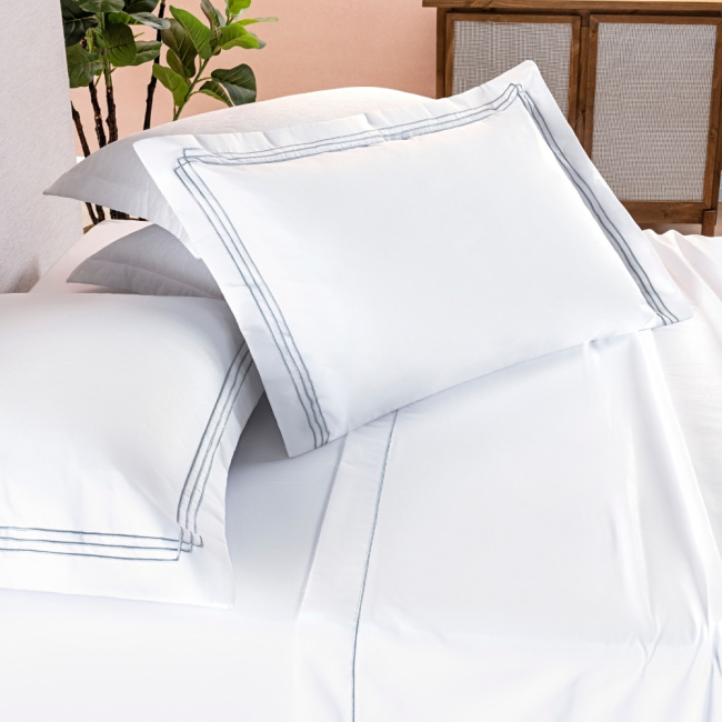 Jogo de Lençol Casal 4 Peças Percal 400 Fios Bordado Com Aba Americana Moscou Branco