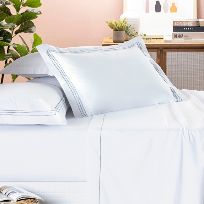 Jogo de Lençol Casal 4 Peças Percal 400 Fios Bordado Com Aba Americana Moscou Branco