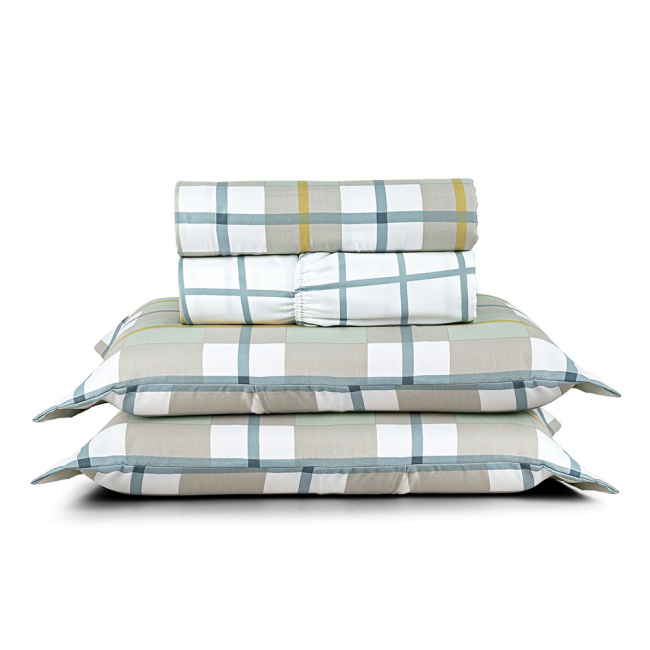 Jogo de Lençol Casal 4 Peças Percal 400 Fios Premier Estampado Grid Verde