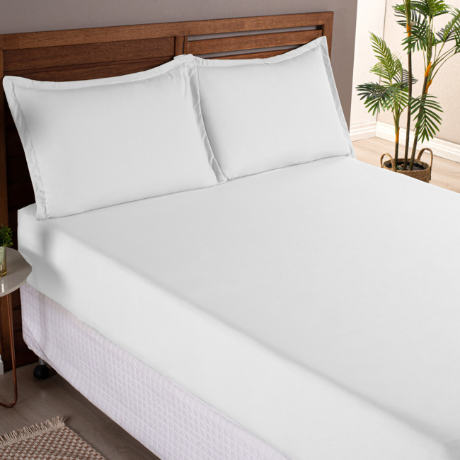 Jogo de Lençol Charme Percal 300 Fios Com Aba Americana Branco