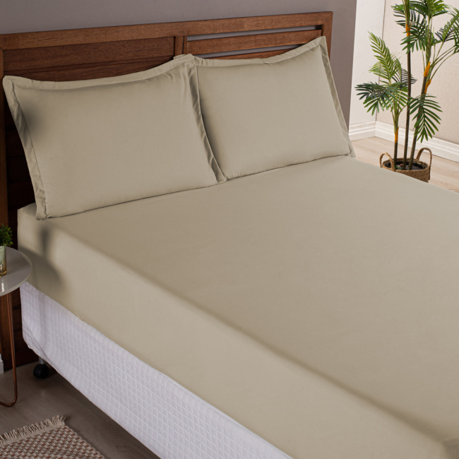 Jogo de Lençol Charme Percal 300 Fios Com Aba Americana Cáqui