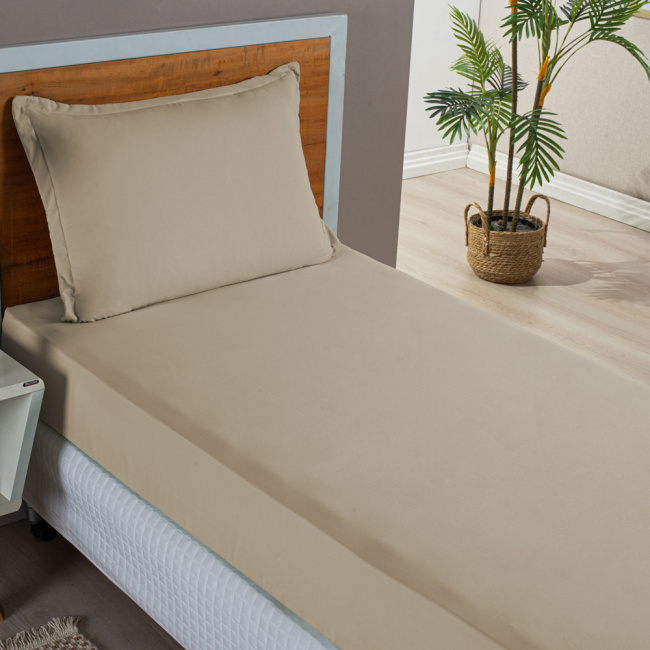 Jogo de Lençol Charme Percal 300 Fios Com Aba Americana Cáqui