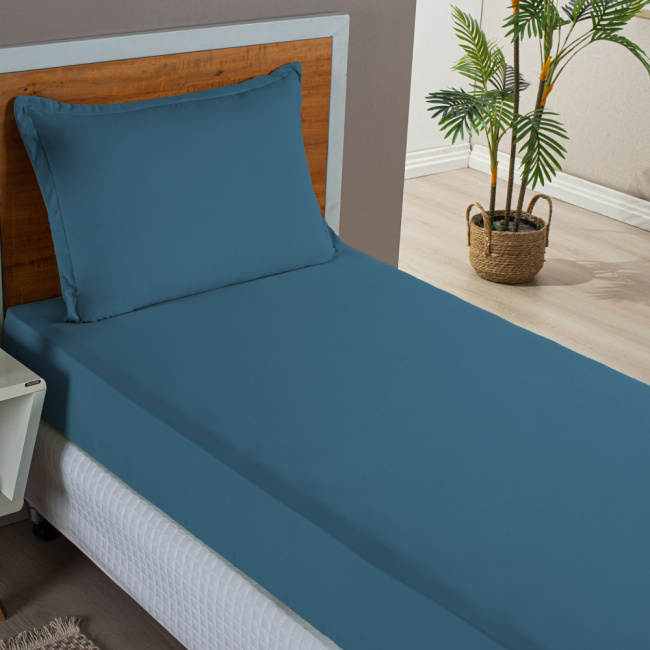 Jogo de Lençol Charme Percal 300 Fios Com Aba Americana Marinho