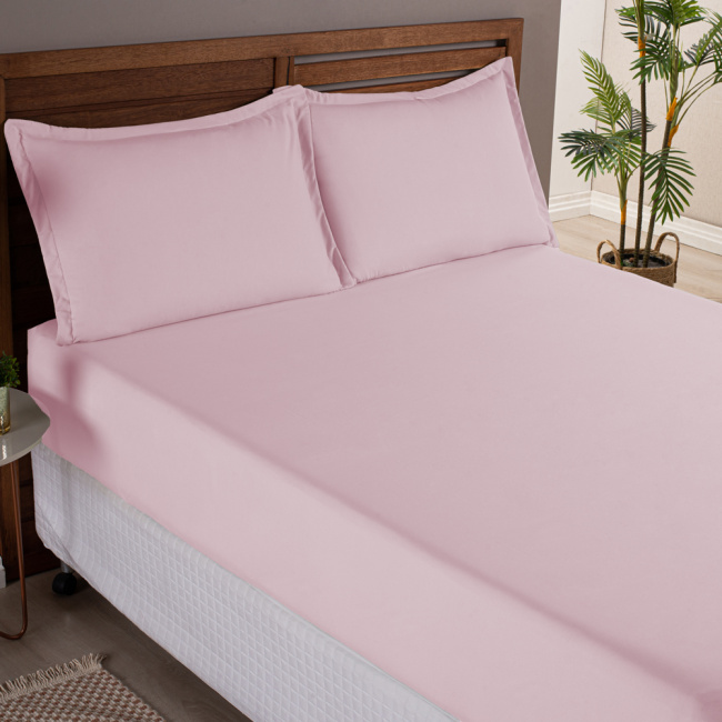Jogo de Lençol Charme Percal 300 Fios Com Aba Americana Rosê