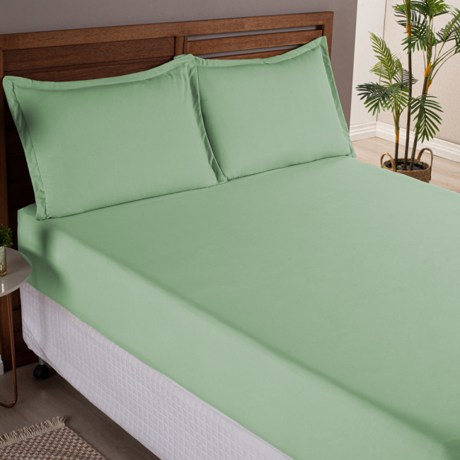 Jogo de Lençol Charme Percal 300 Fios Com Aba Americana Verde