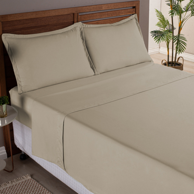 Jogo de Lençol Completo Percal 300 Fios Com Aba Americana Charme Cáqui