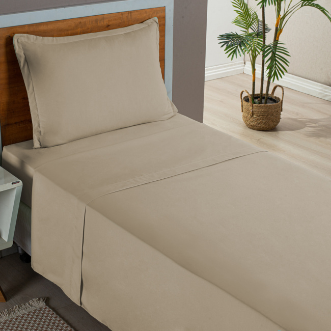 Jogo de Lençol Completo Percal 300 Fios Com Aba Americana Charme Cáqui