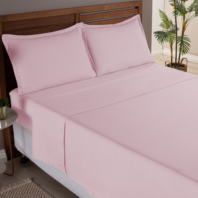 Jogo de Lençol Completo Percal 300 Fios Com Aba Americana Charme Rosê