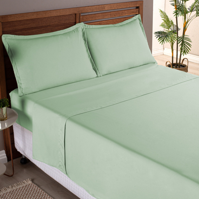Jogo de Lençol Completo Percal 300 Fios Com Aba Americana Charme Verde