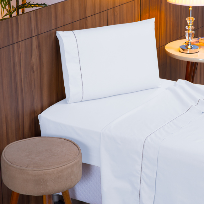 Jogo de Lençol Completo Percal 400 Fios Ponto Palito Branco