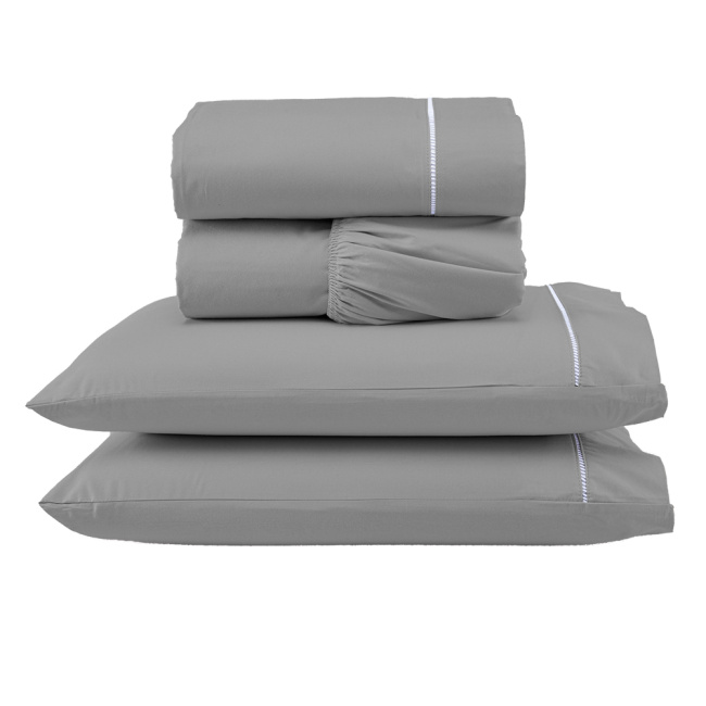 Jogo de Lençol Completo Percal 400 Fios Ponto Palito Cinza