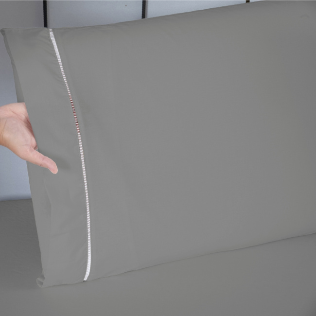 Jogo de Lençol Completo Percal 400 Fios Ponto Palito Cinza