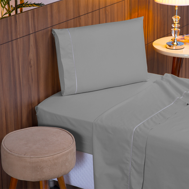 Jogo de Lençol Completo Percal 400 Fios Ponto Palito Cinza