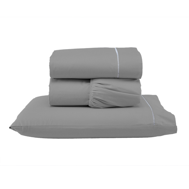 Jogo de Lençol Completo Percal 400 Fios Ponto Palito Cinza