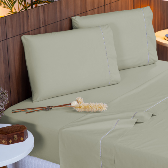 Jogo de Lençol Completo Percal 400 Fios Ponto Palito Fendi