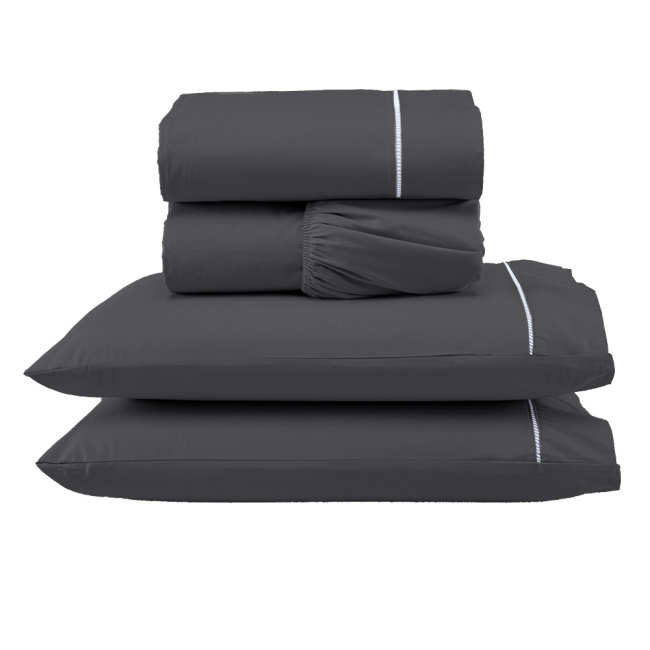 Jogo de Lençol Completo Percal 400 Fios Ponto Palito Grafite